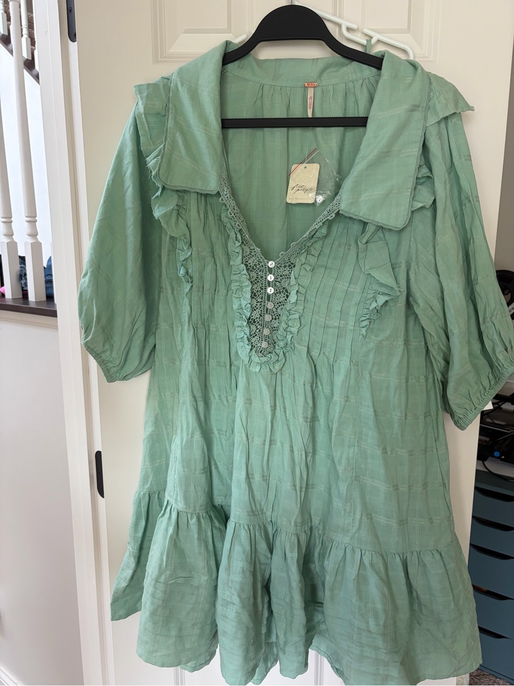 Free People Mint Green Ruffle Lace Mini Dress